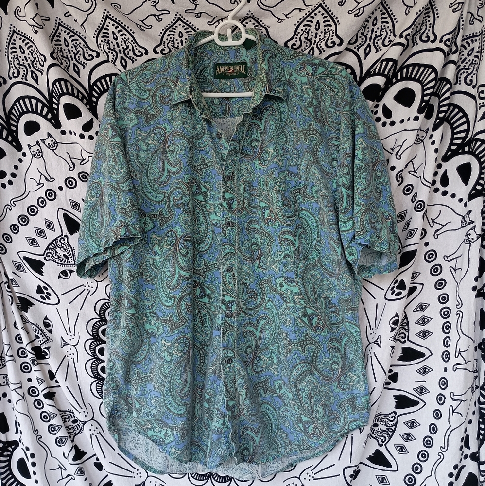 Vintage Men's American‎ Eagle Paisley Button Up Dress Shirt